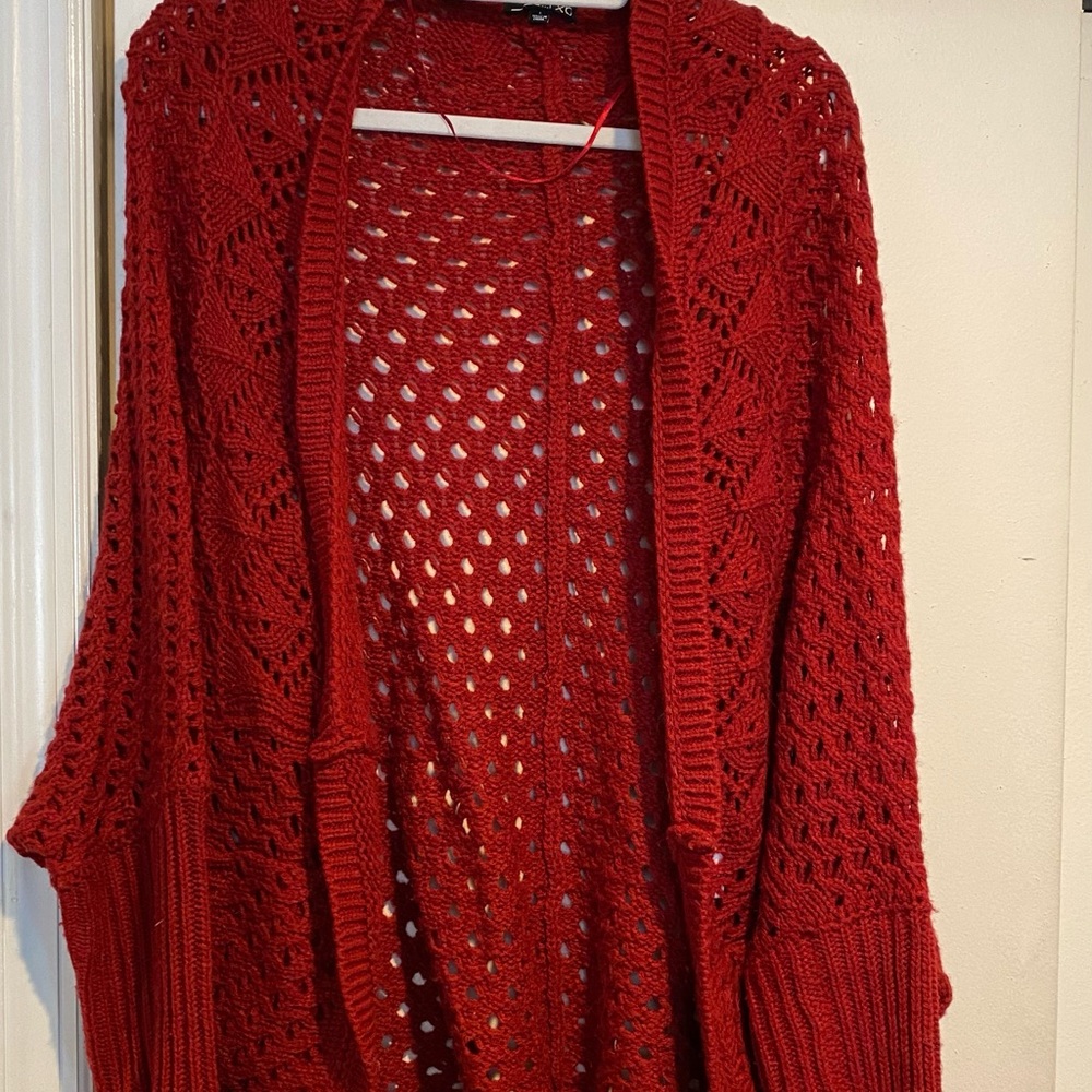 Large red cardigan